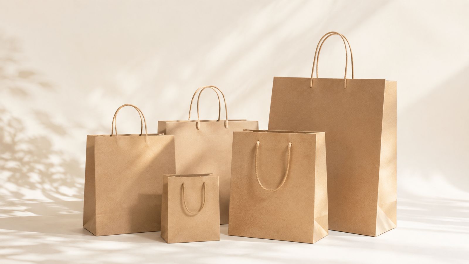 Kraft paper shopping bags in bright natural light
