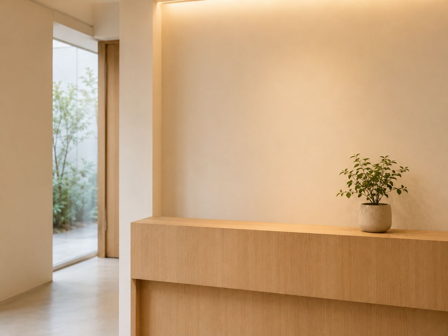 Calm reception area with warm natural light