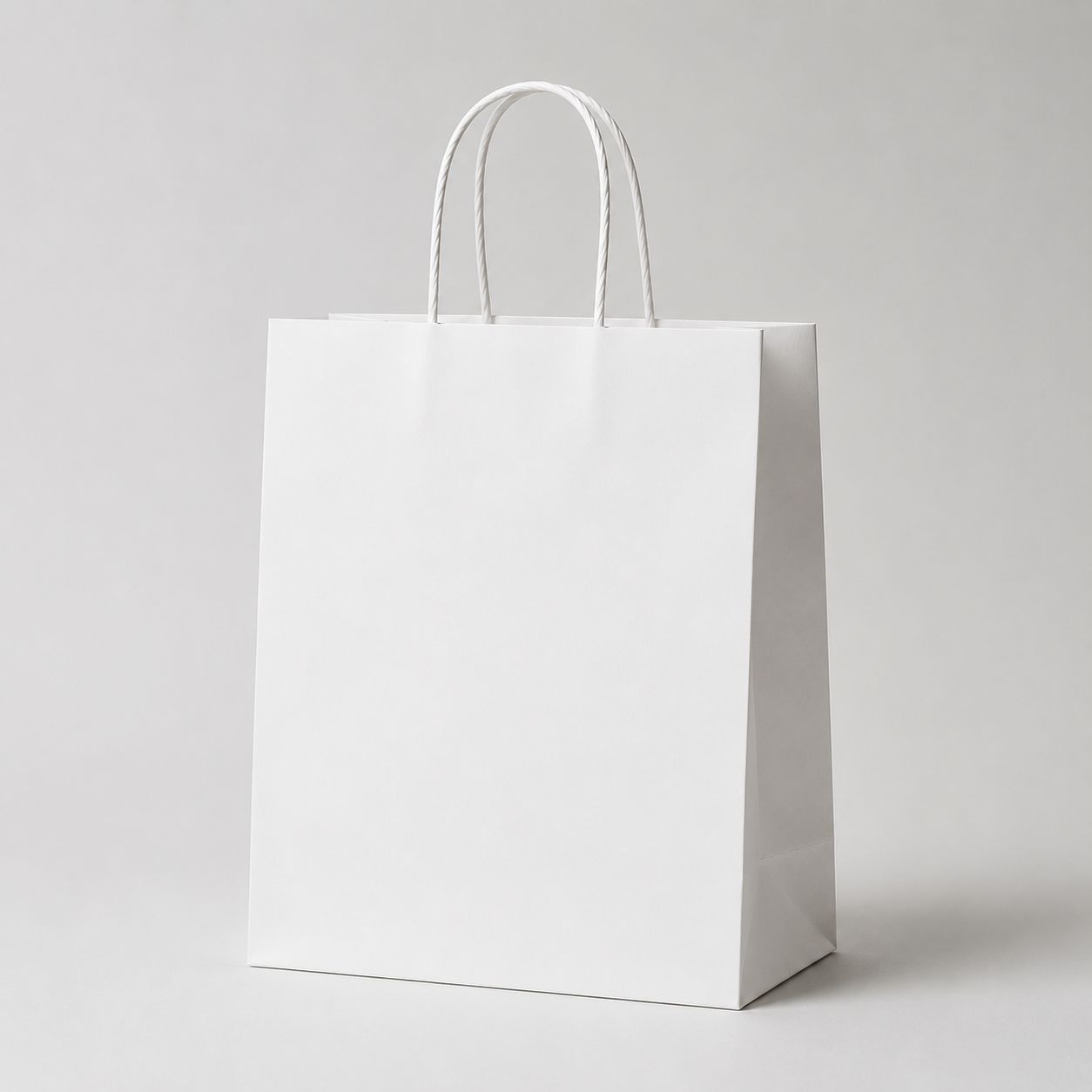 Plain white paper shopping bag with twisted paper handles